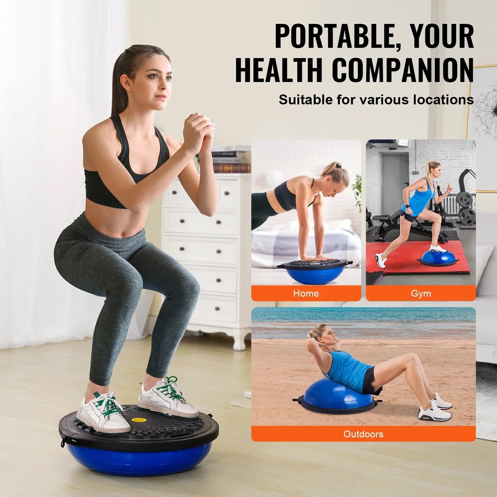 SKYSHALO 26 Inch Ball Yoga Trainer Half Fitness Balance Stability Ball Resistance Band