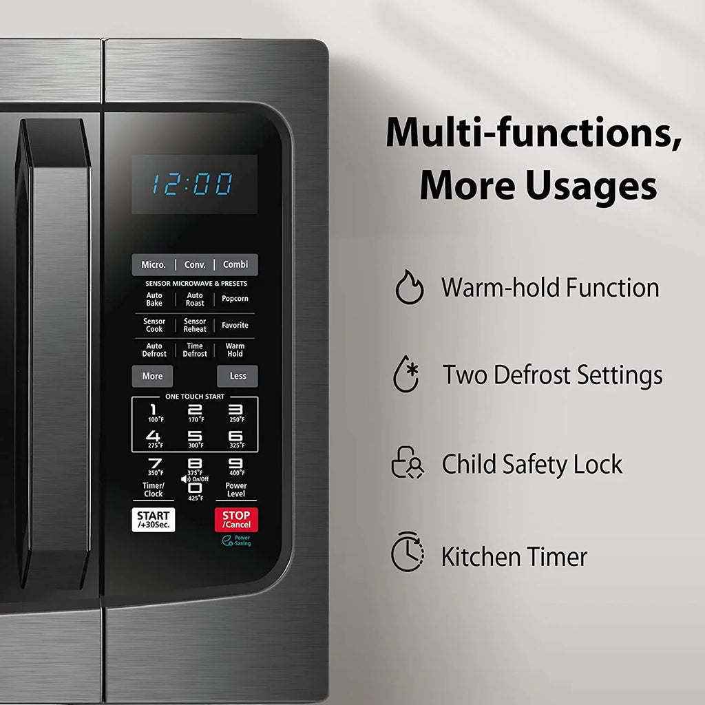 Toshiba Smart Sensor LED Light 1.5 Ft Stainless Convection Microwave Oven, Black