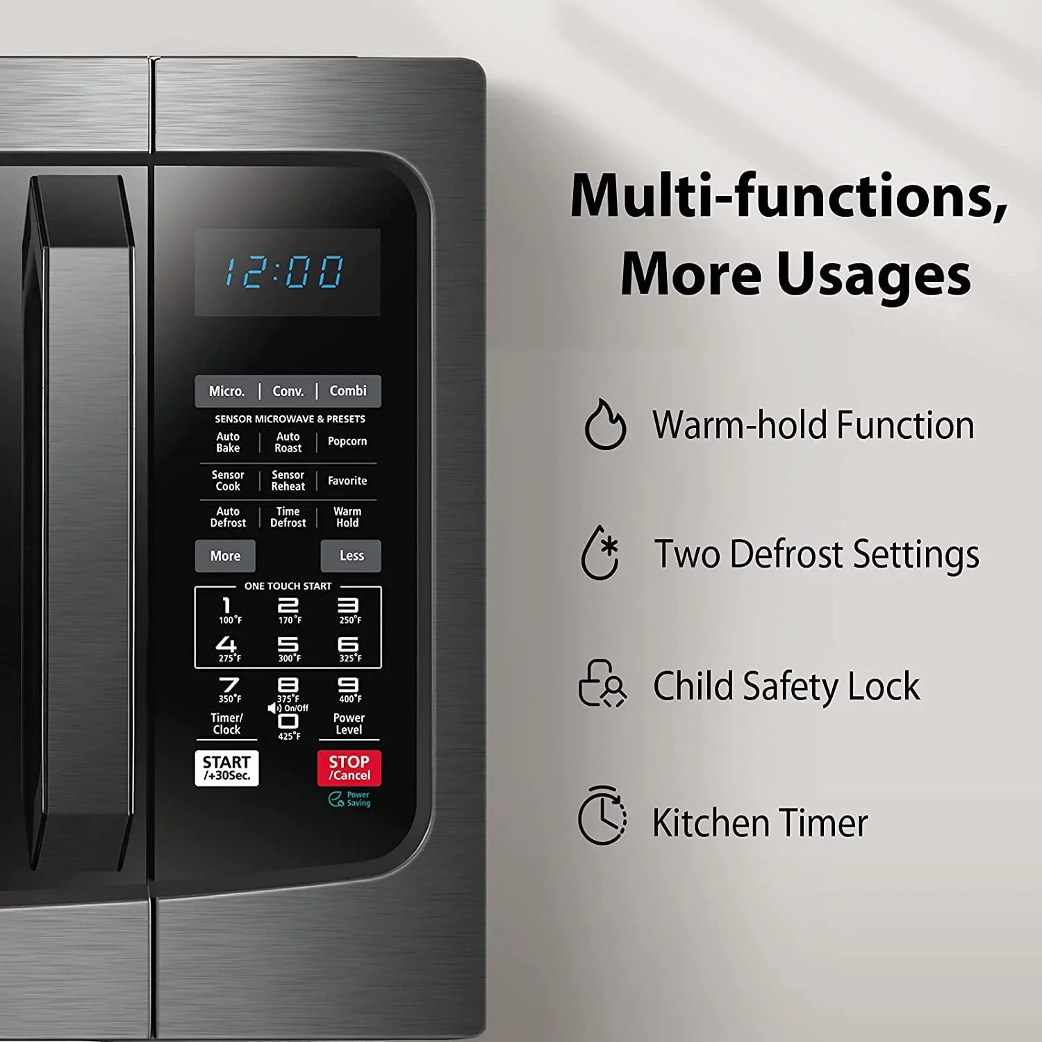 Toshiba Smart Sensor LED Light 1.5 Ft Stainless Convection Microwave Oven, Black