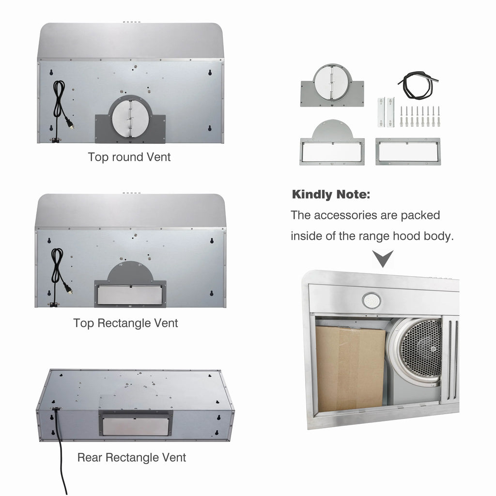 30 Inch Under Cabinet Range Hood Kitchen Stove Vent Hood, Ducted Built in Range Hood Stainless Steel, 400 CFM with Permanent Stainless Steel Filters