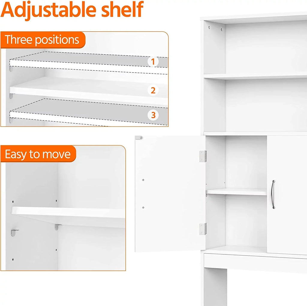 Over The Toilet Storage, Taller Bathroom Organizer Space-Saving Storage Cabinet with Adjustable Shelves and Double Doors, 77 in H, Espresso