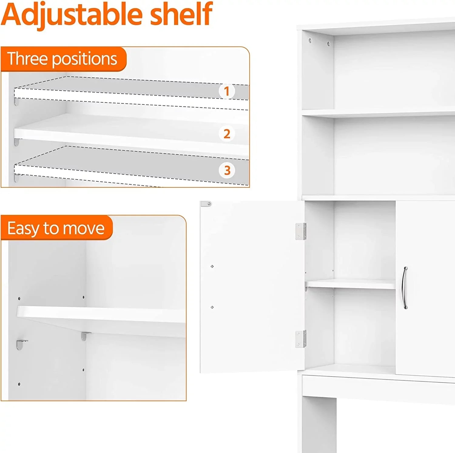 Over The Toilet Storage, Taller Bathroom Organizer Space-Saving Storage Cabinet with Adjustable Shelves and Double Doors, 77 in H, Espresso