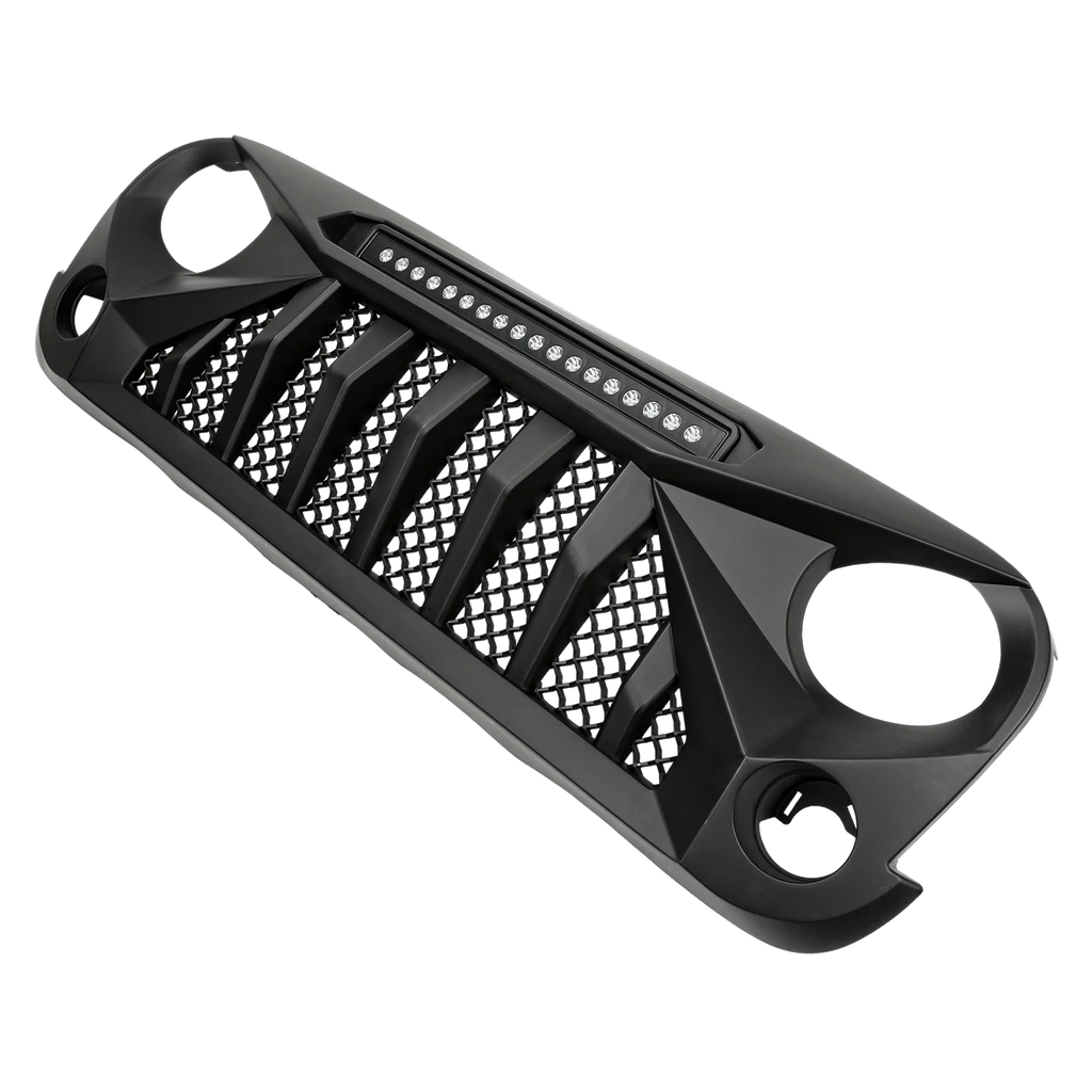 Black Off-Road Lights Front Grill Mars Grille with LED for 07-18 Jeep Wrangler JK