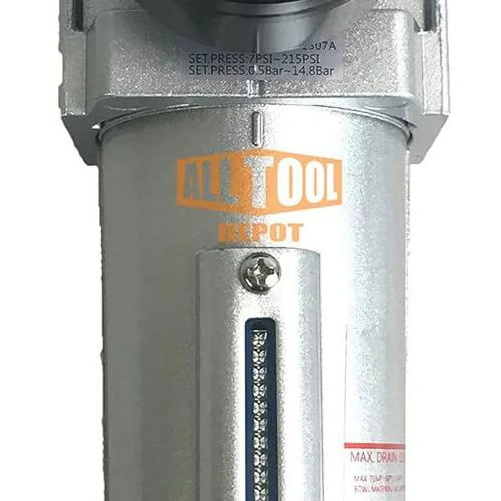 NPT HEAVY DUTY Compressed Air In Line Filter Regulator Combo Piggyback, Metal Bowl, 5 Micron , Adjustable From 7 To 175 PSI (AUTO DRAIN)