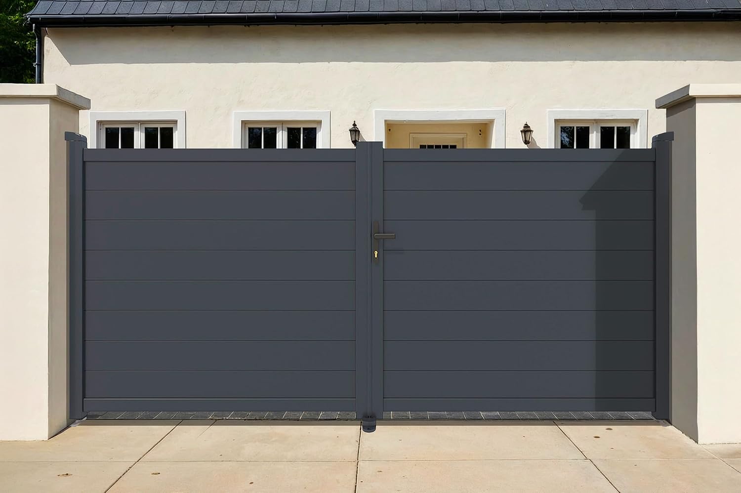 Casanoov Portail Battant EIGER 4 m 392 cm x 161 cm 6,3 m² Aluminium Gris Anthracite RAL 7016 Plein Sécurisé Intimité Jardin Extérieur Motorisable Résistant Corrosion Gonds Renforcés Inclus