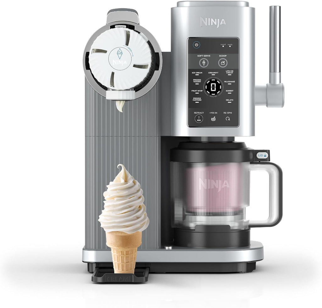 Ninja CREAMi Sorbetière Scoop and Swirl avec 2 pots, 13 modes NC701EUSTGD | pour réaliser crèmes glacées, glaces à l’italienne, gelatos, sorbets, milkshakes et plus, option Extra, Stone/Or