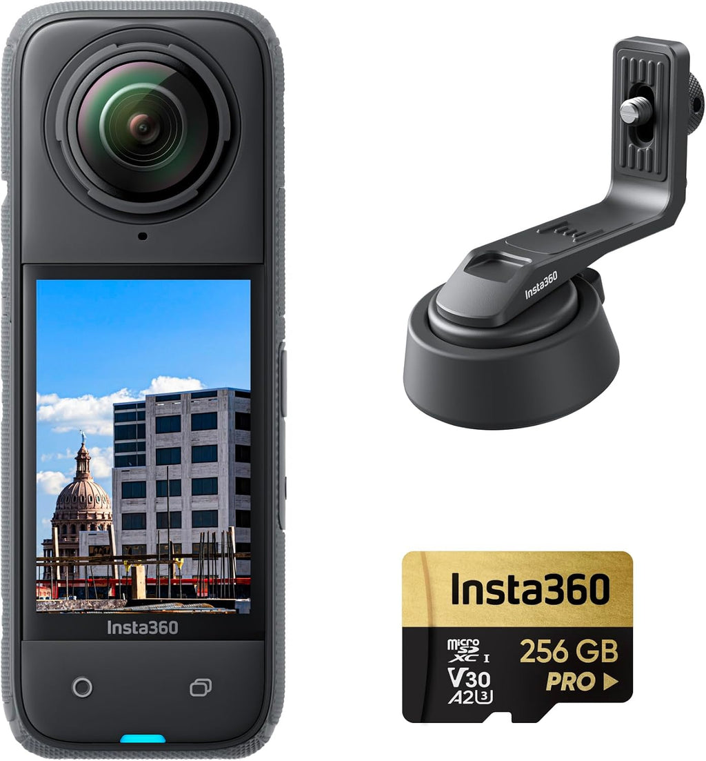 Insta360 X4 Pack Standard - Caméra d'action 360° 8K étanche, vidéo Grand Angle 4K, Effet de Perche à Selfie Invisible, protège-objectifs Amovibles, 135 Min d'autonomie, édition IA, stabilisation