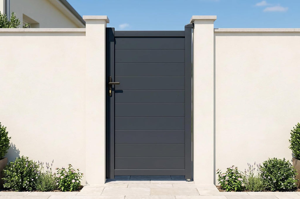 Casanoov Portail Battant EIGER 4 m 392 cm x 161 cm 6,3 m² Aluminium Gris Anthracite RAL 7016 Plein Sécurisé Intimité Jardin Extérieur Motorisable Résistant Corrosion Gonds Renforcés Inclus
