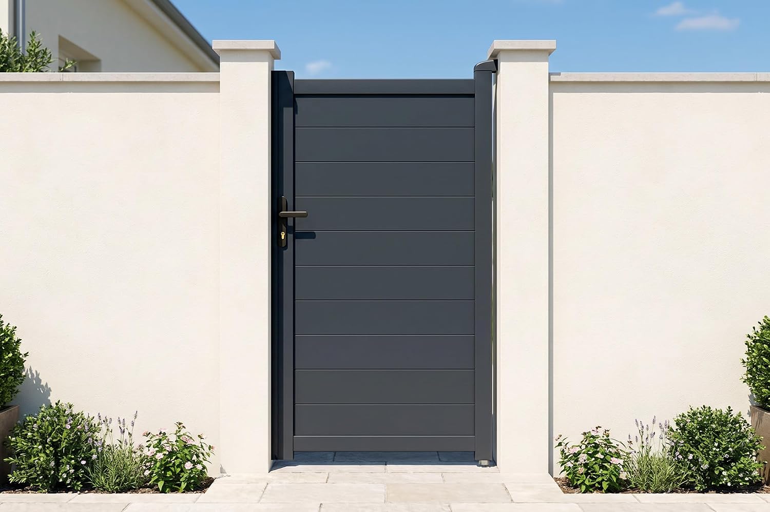 Casanoov Portail Battant EIGER 4 m 392 cm x 161 cm 6,3 m² Aluminium Gris Anthracite RAL 7016 Plein Sécurisé Intimité Jardin Extérieur Motorisable Résistant Corrosion Gonds Renforcés Inclus