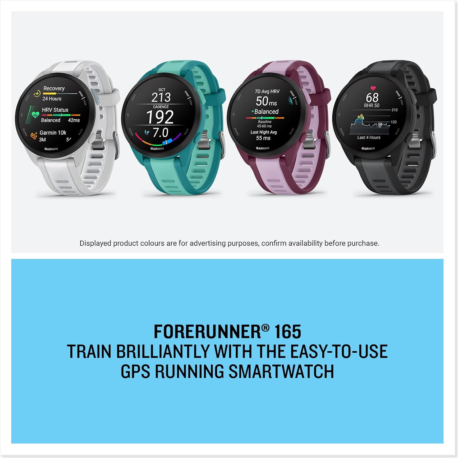 Garmin Forerunner 165 Music GPS 43 mm Montre connectée de course légère, écran tactile AMOLED, entraînement avancé & Insights, caractéristiques de sécurité et de suivi, jusqu'à 11 jours d'autonomie de