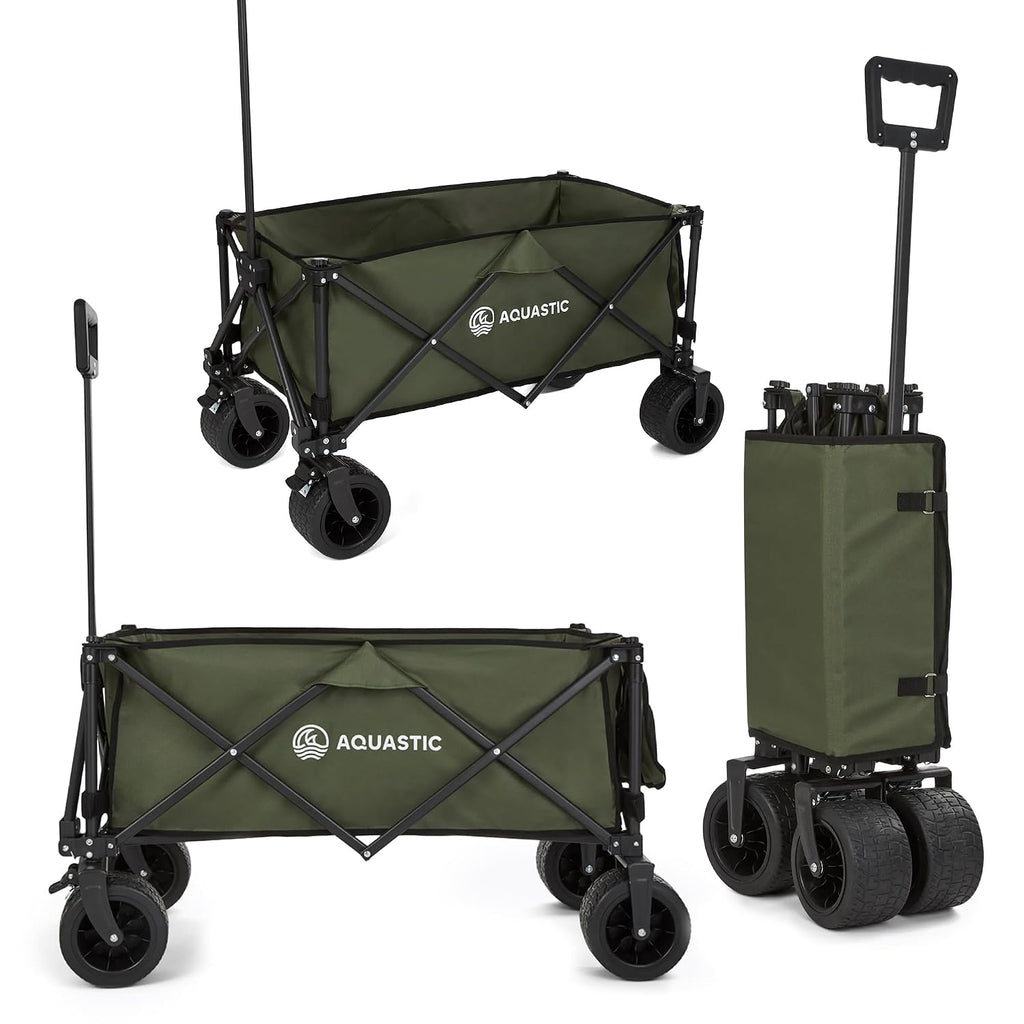AQUASTIC Chariot avec Roues de Transport Caro Chariot à Main avec Roues résistantes en PVC, idéal pour Le Jardin et la Plage, doté d'un Dossier réglable Olive