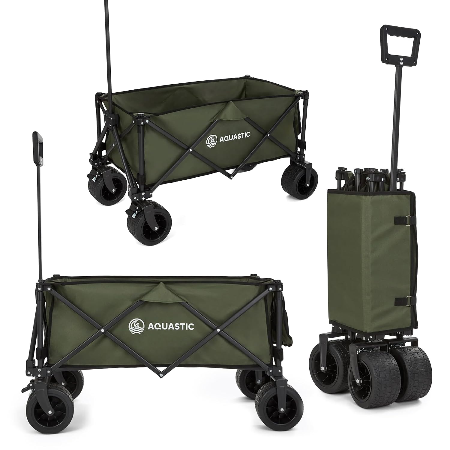 AQUASTIC Chariot avec Roues de Transport Caro Chariot à Main avec Roues résistantes en PVC, idéal pour Le Jardin et la Plage, doté d'un Dossier réglable Olive