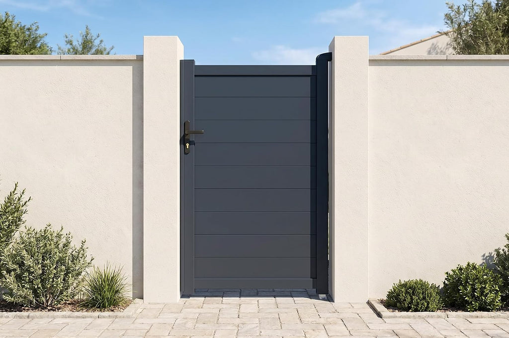 Casanoov Portail Battant EIGER 4 m 392 cm x 161 cm 6,3 m² Aluminium Gris Anthracite RAL 7016 Plein Sécurisé Intimité Jardin Extérieur Motorisable Résistant Corrosion Gonds Renforcés Inclus