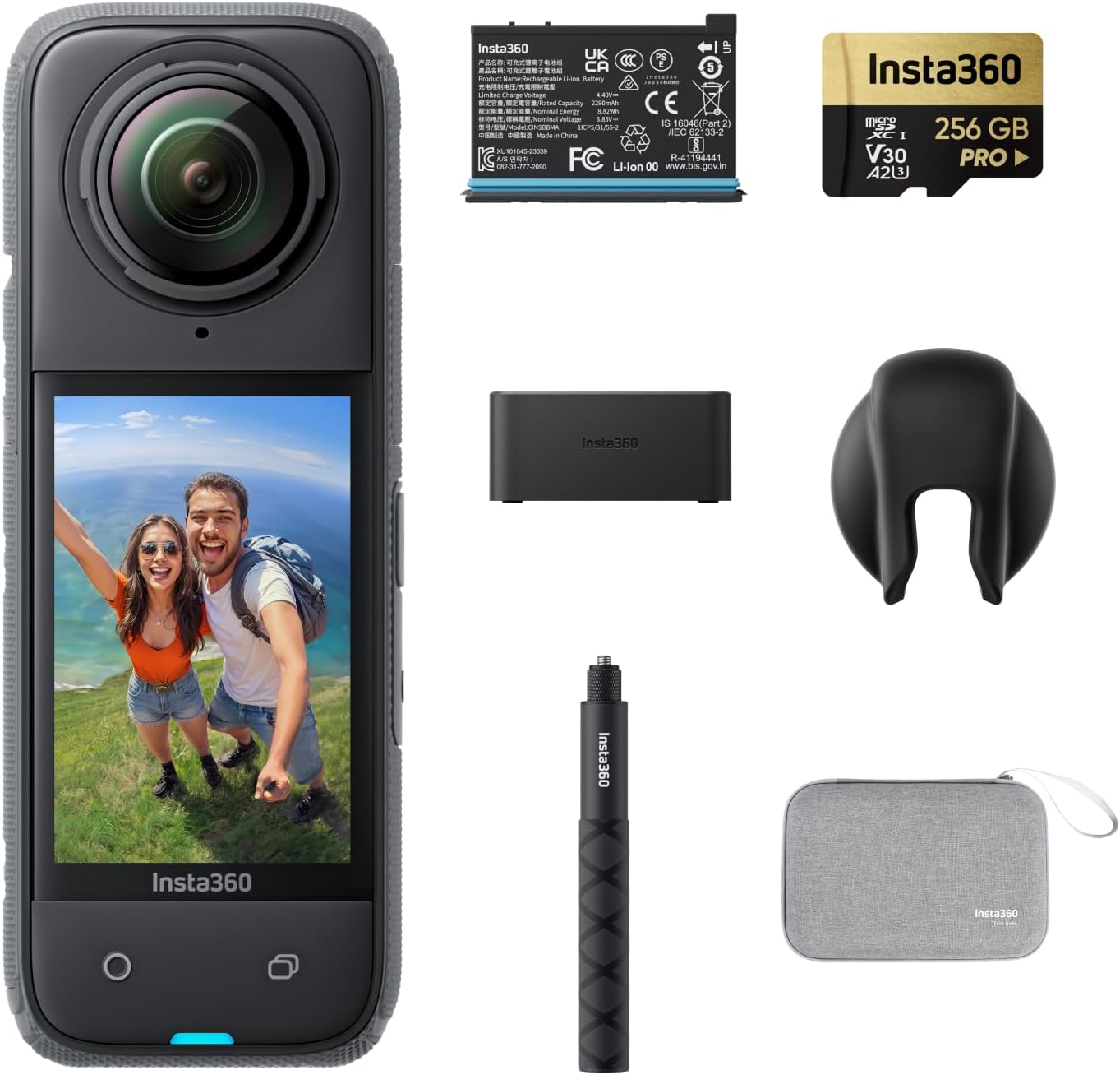 Insta360 X4 Pack Standard - Caméra d'action 360° 8K étanche, vidéo Grand Angle 4K, Effet de Perche à Selfie Invisible, protège-objectifs Amovibles, 135 Min d'autonomie, édition IA, stabilisation