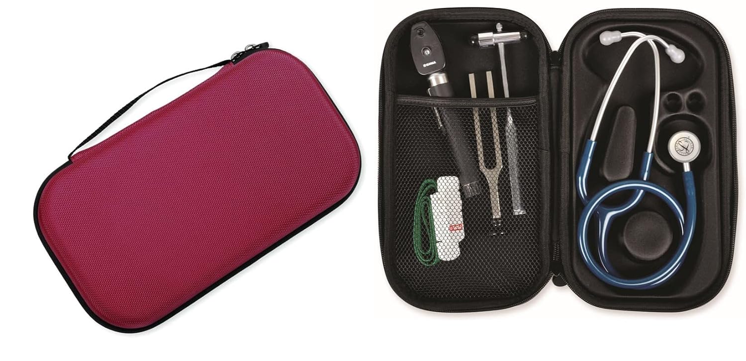 3M Littmann Stéthoscope de Surveillance Classic III, Tubulure Framboise, Rainbow Edition, 69 cm, 5806 + GIMA ÉTUI CLASSIC pour stéthoscope - Bordeaux.