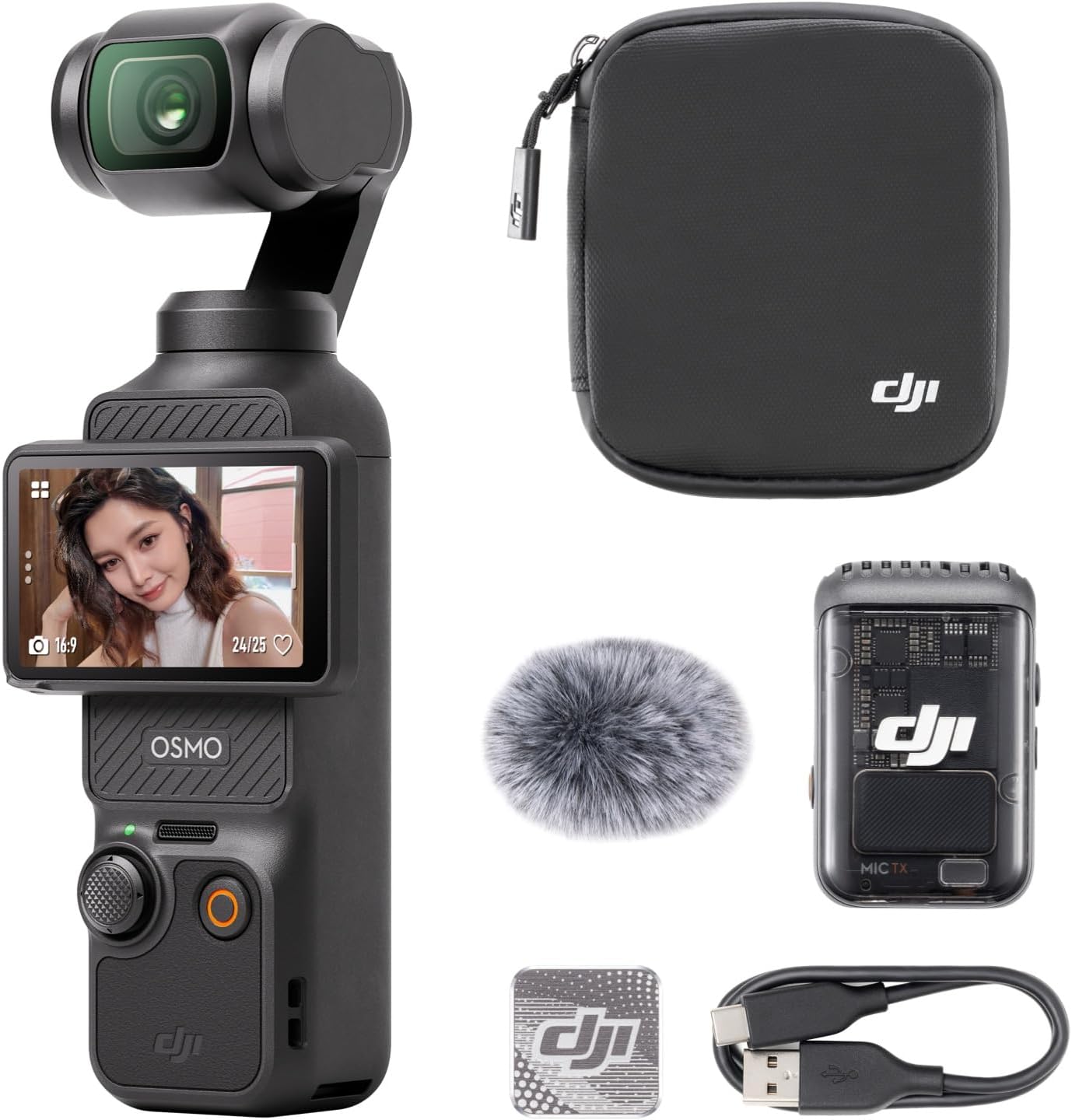 DJI Osmo Pocket 3 Audio Bundle with Mic 2 (1 TX + 1 RX), Pocket Vlog Camera with Gondola, 1 Inch CMOS Sensor and 4K/240 IPS, 3 Axis Stabilization, 2× Zoom without Loss of Quality