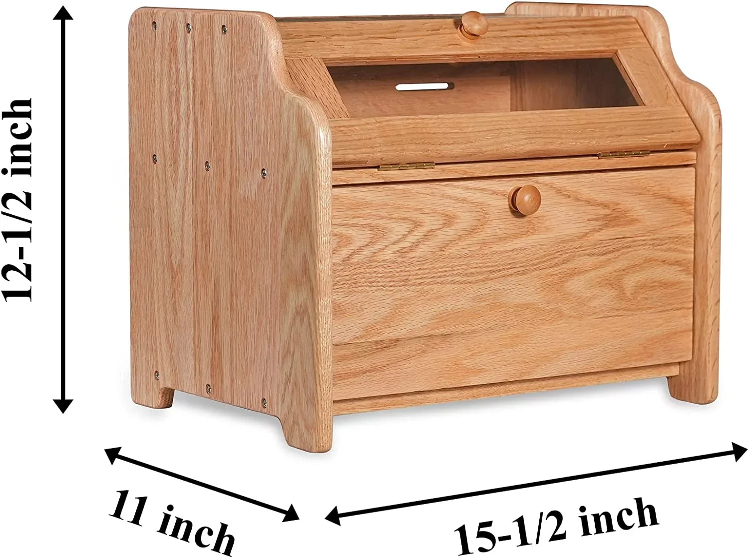 Bread Box, Solid Wood Oak Bread Box for Kitchen Countertop, Double Layer Bread Container for Bread Storage, Large Capacity Breadbox with Clear Window, Nature