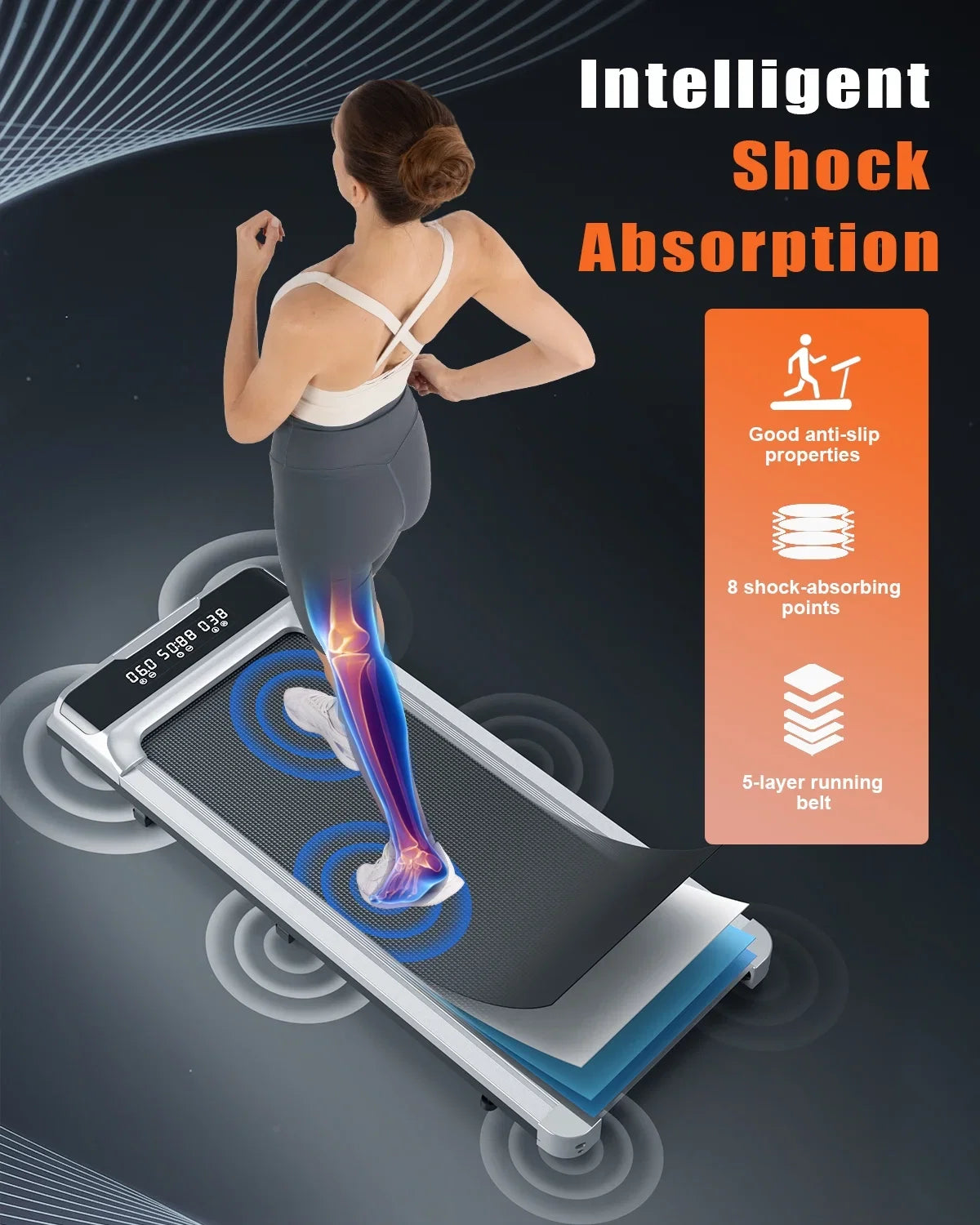 Bigzzia Walking Pad Treadmill, 2.5HP Brushless Motor Under Desk Treadmill, Portable Treadmill for Home Office Use, Super Large Display, Silver