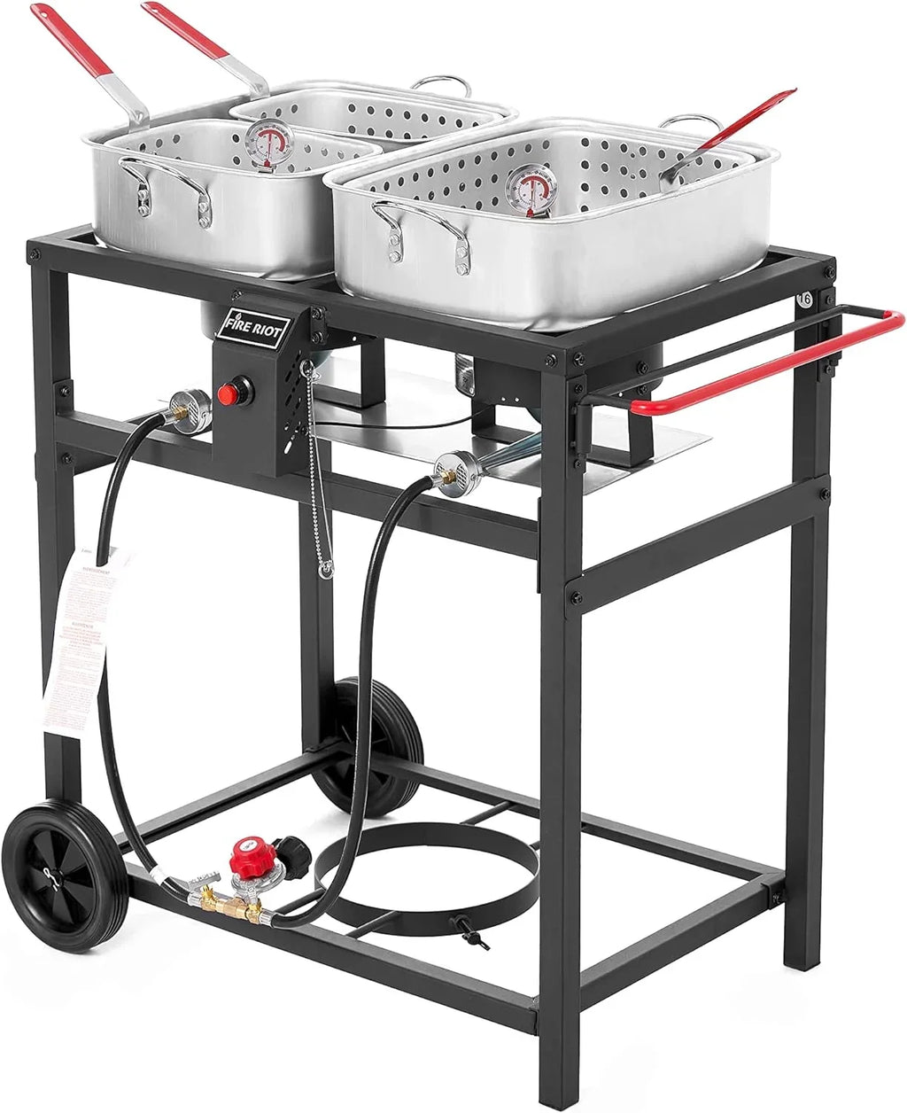 Propane Outdoor Double Burner Deep Fryer Cart, 2-18QT Aluminum Pots & Frying Baskets, Best for Fish Fry, Wings, Fries, Canjun Fry