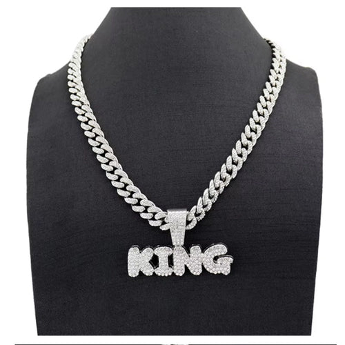 13mm Width Football Pendant Necklace,Full Diamond King Fashion Pendant Necklace, 3D Diamond Gold Zinc Alloy Stainless Steel Religious Zircon