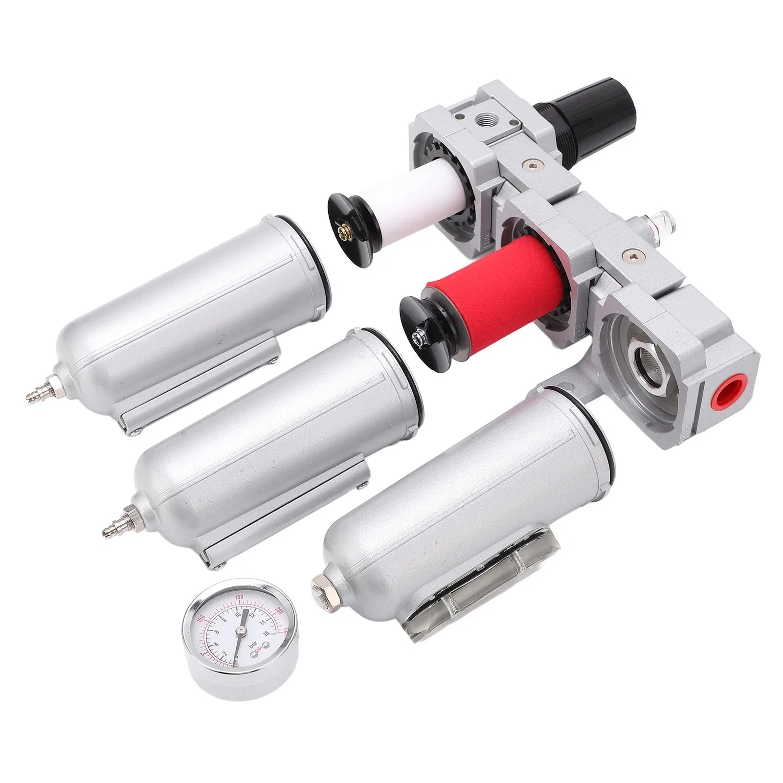 Air Particulate Filter,3 Stage Air Drying System Heavy Duty Aluminum Alloy Industrial Compressed Air Particulate Filter Dryer with Metal Bowl(1/2" Manual)