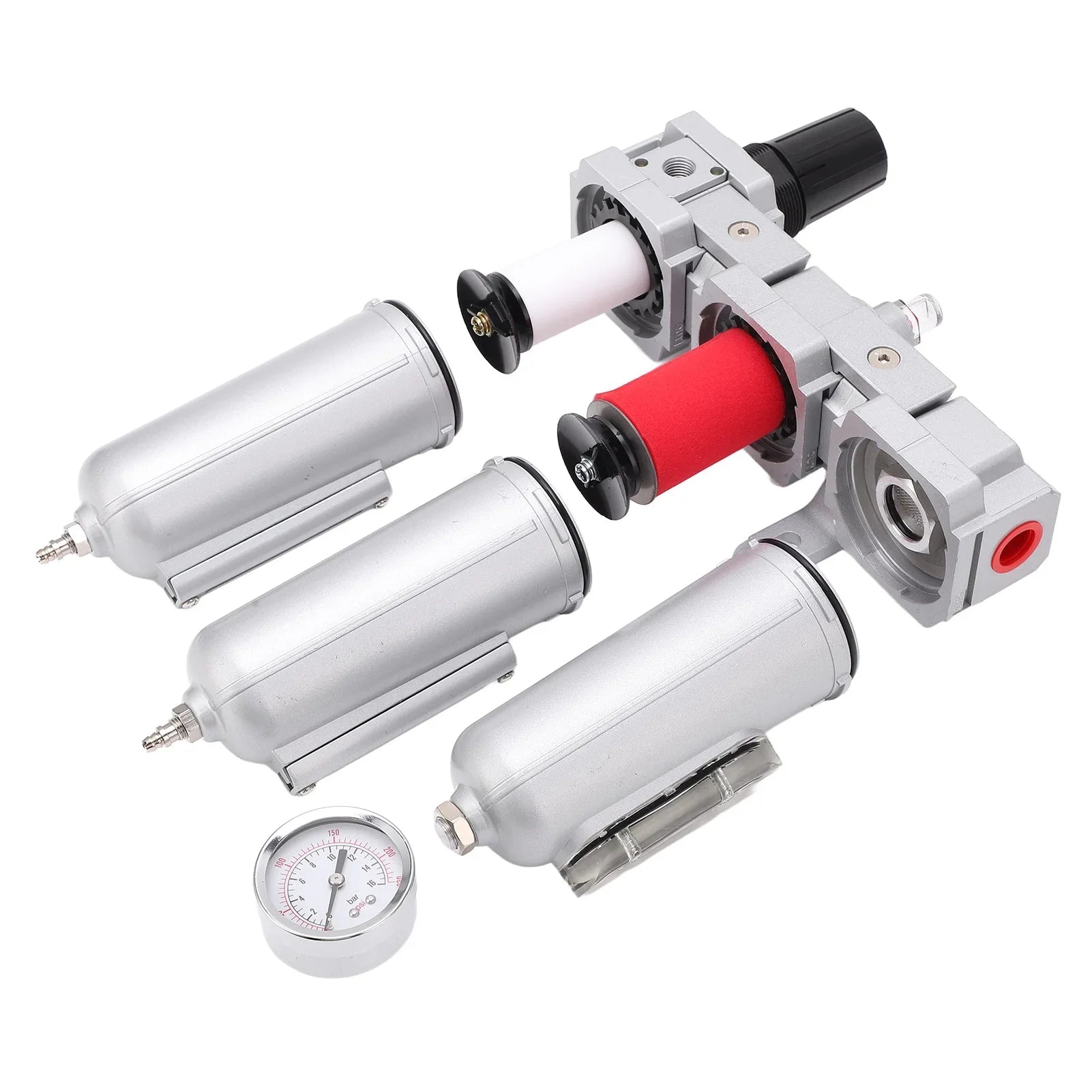 Air Particulate Filter 3 Stage Air Drying System Heavy Duty Aluminum Alloy Industrial Compressed Air Particulate Filter Dryer with Metal Bowl 1/2in NPT Manual Drain