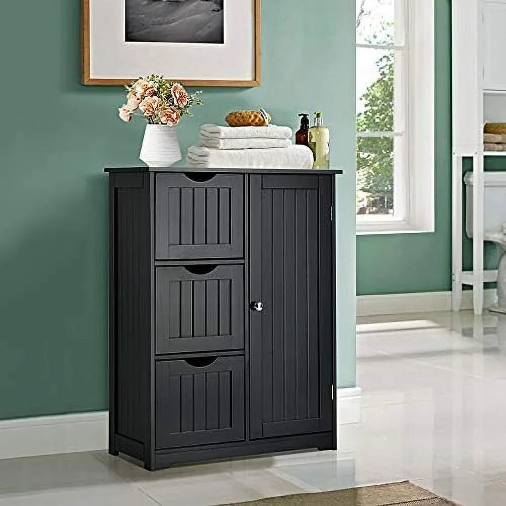 xrboomlife Bathroom Floor Cabinet Wooden Cabinet with 1 Door & 3 Drawer Free Standing Entryway Cupboard Spacesaver Cabinet