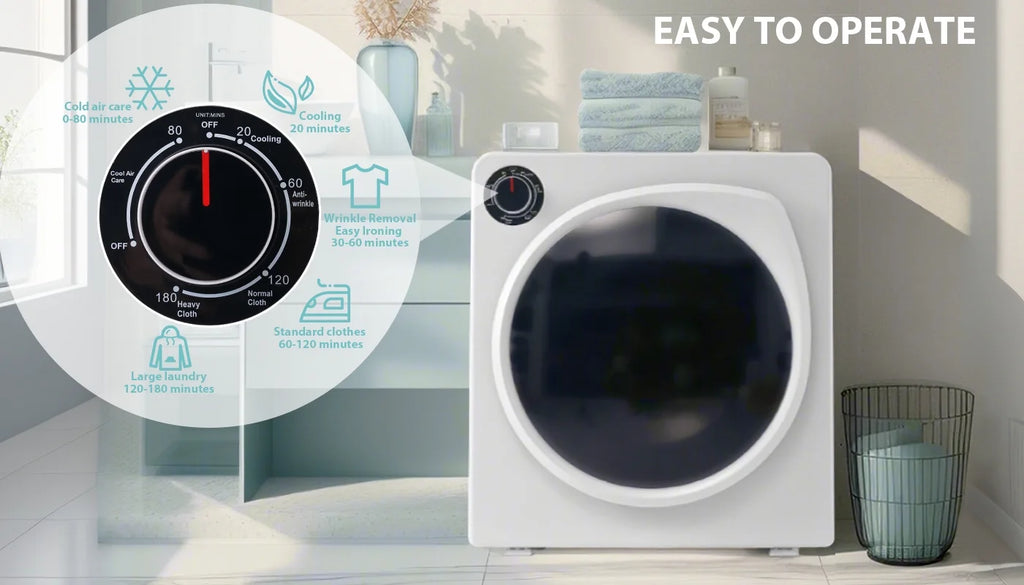 ZNESKPG 1.95 Cu.ft Front Load Clothes Dryer Portable Compact Dryer 830W 5 Drying Modes Stainless Steel Drum with Overheat Protection Dust Removal Deodorization and Lint Removal Func