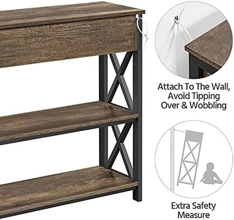 MQLIFEBOOM Console Table with Drawer Entryway Table with 3 Tier Shelves Narrow Long Sofa Table for Entryway Living Room Hallway Couch Kitchen Metal Frame Gray
