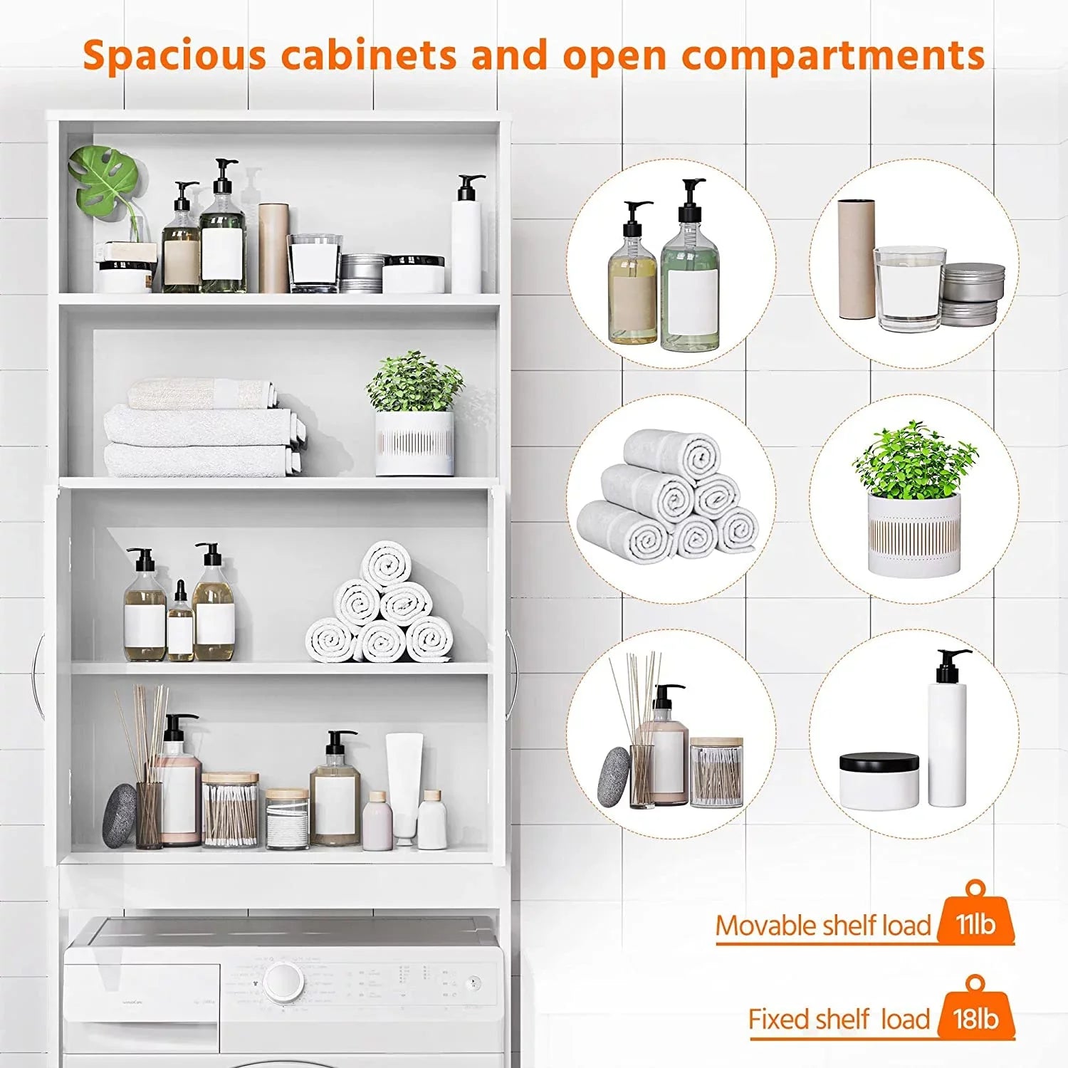 Over The Toilet Storage, Taller Bathroom Organizer Space-Saving Storage Cabinet with Adjustable Shelves and Double Doors, 77 in H, Espresso