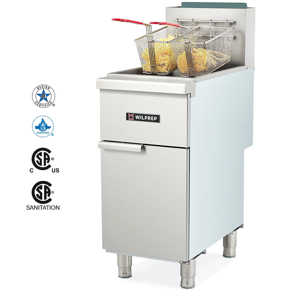 WILPREP 4 Burner Commercial Gas Floor Fryer, Commercial Deep Fryer with 2 Baskets 120000 BTU 50 lb. Capacity 400°F Constant Temperature for Restaurant Kitchen
