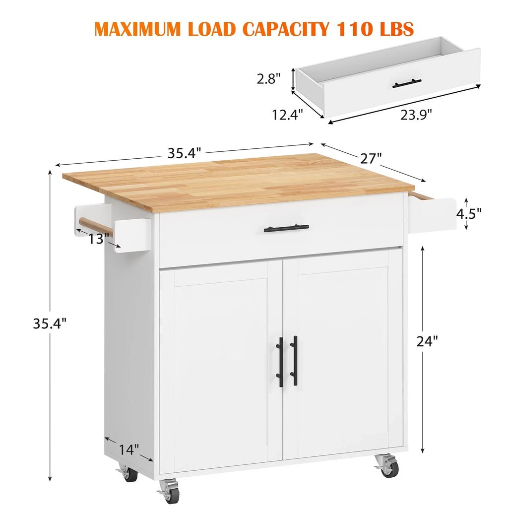 SogesHome Kitchen Island with Hidden Cabinets, Sliding Drawers,and Adjustable Shelves