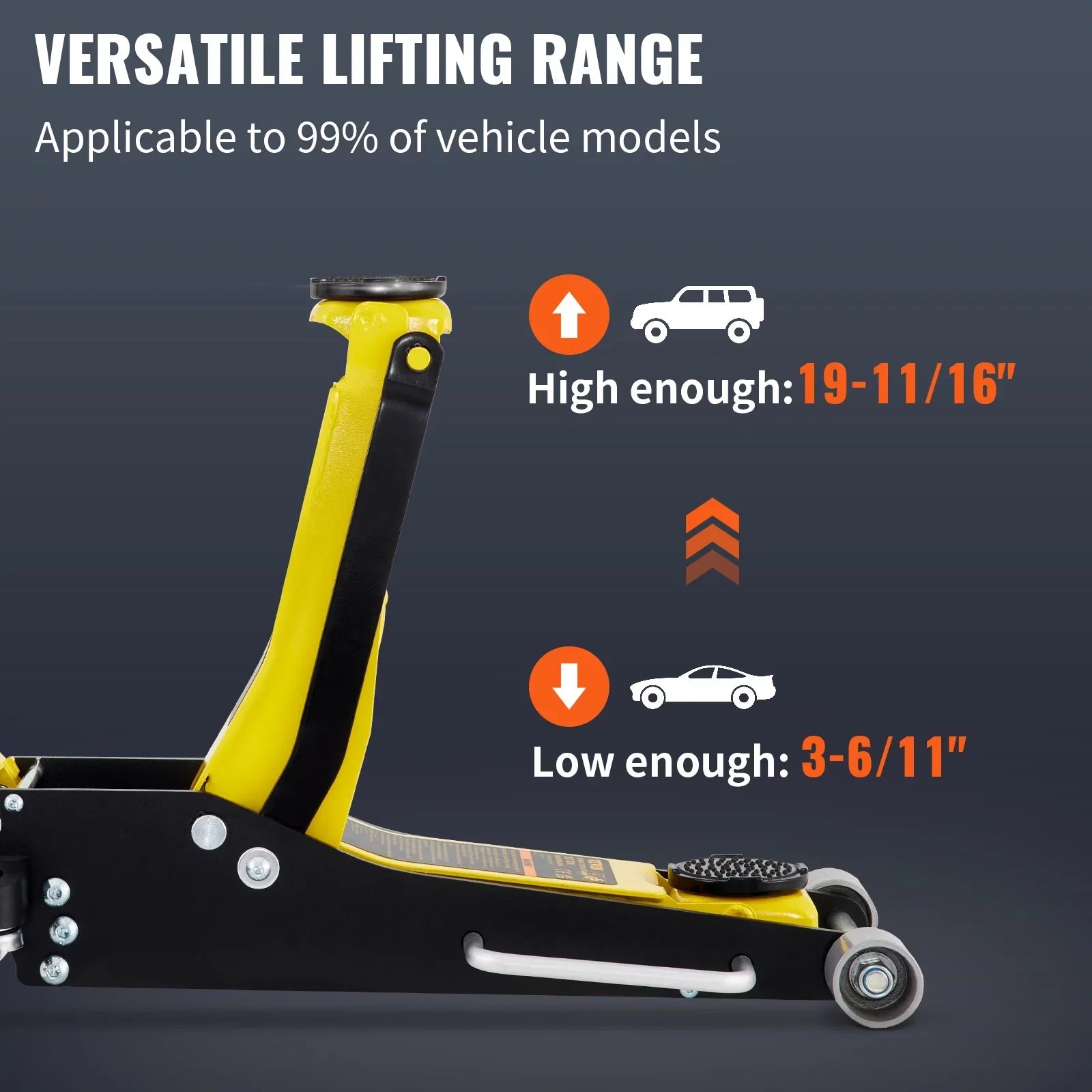 BENTISM Low Profile Floor Jack 3 Ton (6600 lbs), Aluminum and Steel Hydraulic Racing Floor Jack, Dual Piston Quick Lift Pump, 19-11/16"-3-6/11" Height Lifting Range, Yellow+Black