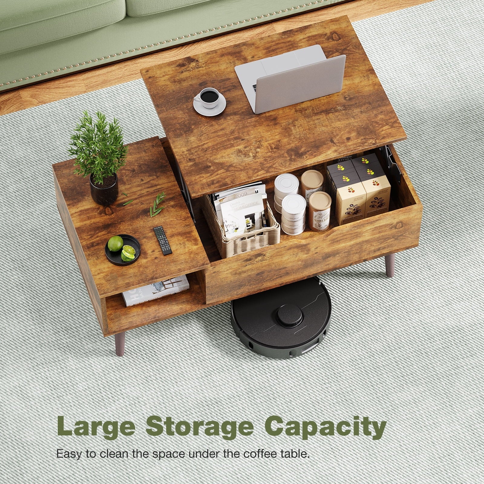 DeeHome Sweetcrispy Lift Top Coffee Storage Wood Tables with Hidden Compartment Small Dining Desk for Home Living Room Office