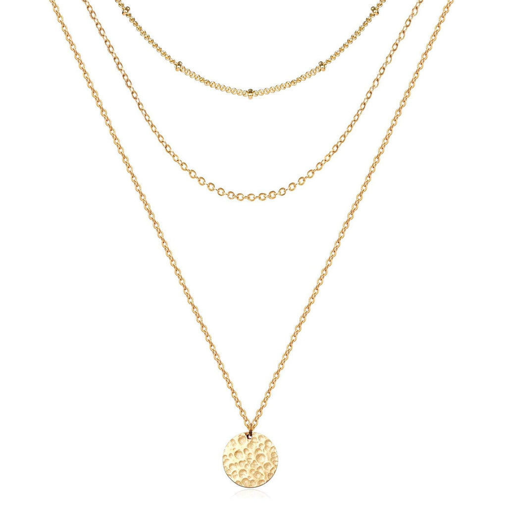 14K Hammered Coin Layered Necklace Set