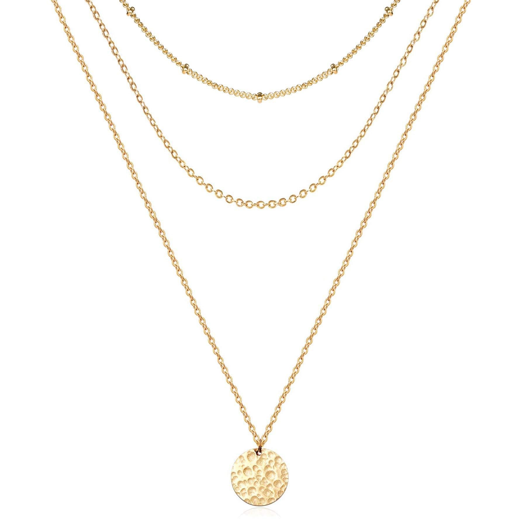 14K Hammered Coin Layered Necklace Set