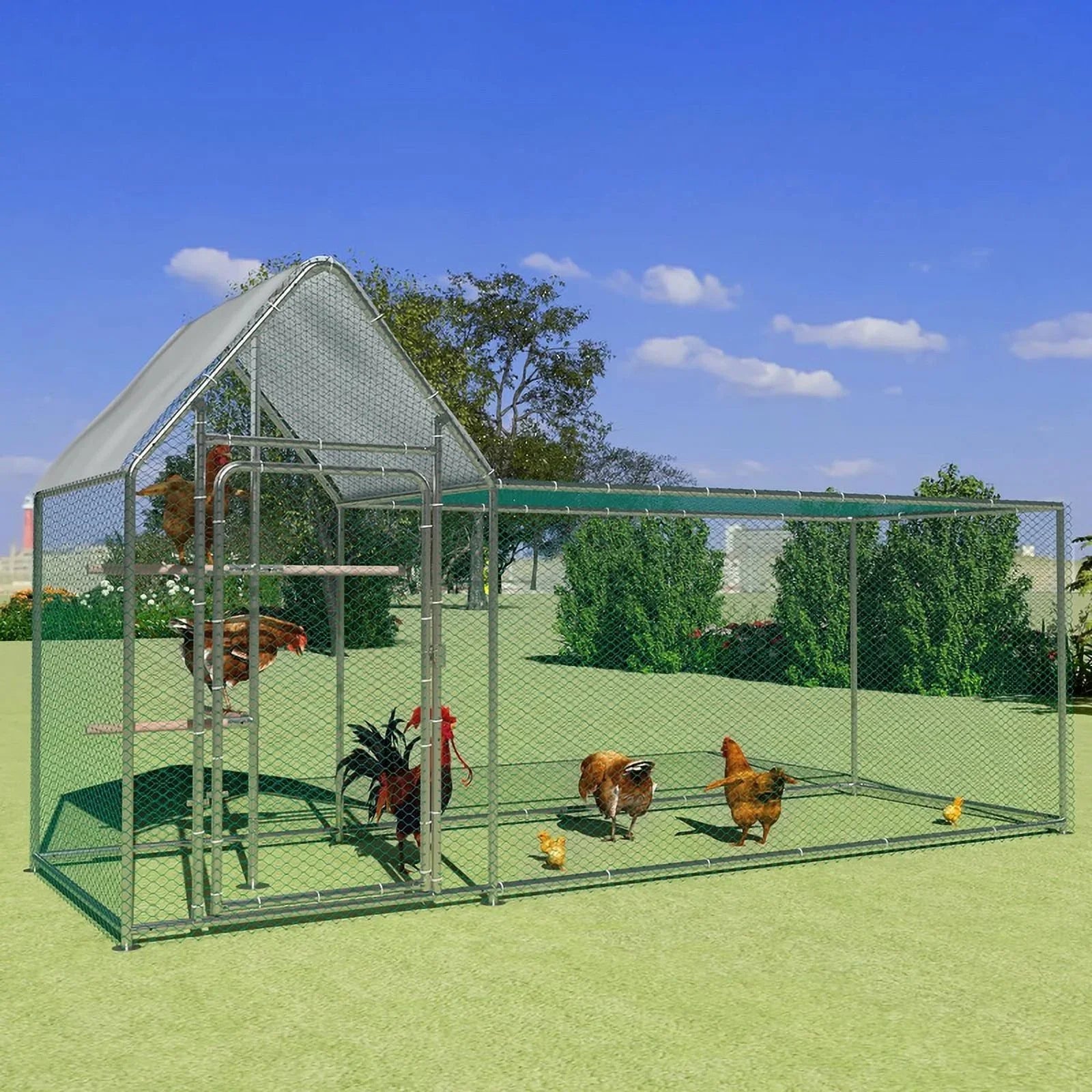 Walnest 10ft Large Metal Chicken Coop with Climbing Frame, Walk-in Poultry Cage with Waterproof&Anti-UV Cover,Heavy Duty Chicken Coop or Outdoor Backyard Farm Use