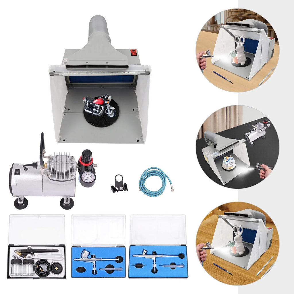Airbrush Spray Booth Kit With LED Light & Filter Hose for Model Painting Airbrushing Set