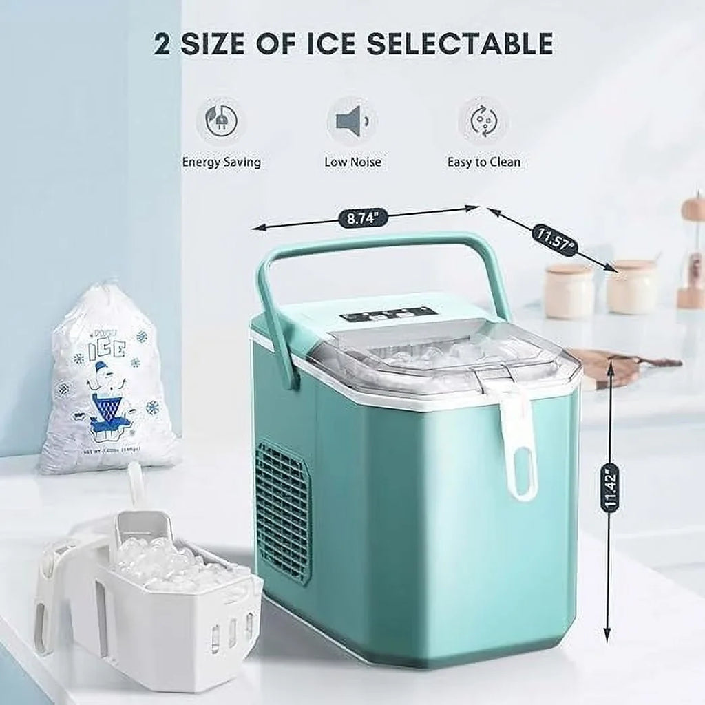 Countertop Ice Maker,Portable Ice Machine with Carry Handle,Self-Cleaning,Basket and Scoop,9 Cubes in 6 Mins,26.5lbs/24Hrs,2 Sizes of Bullet Ice,for Home,Kitchen,Party,Grey