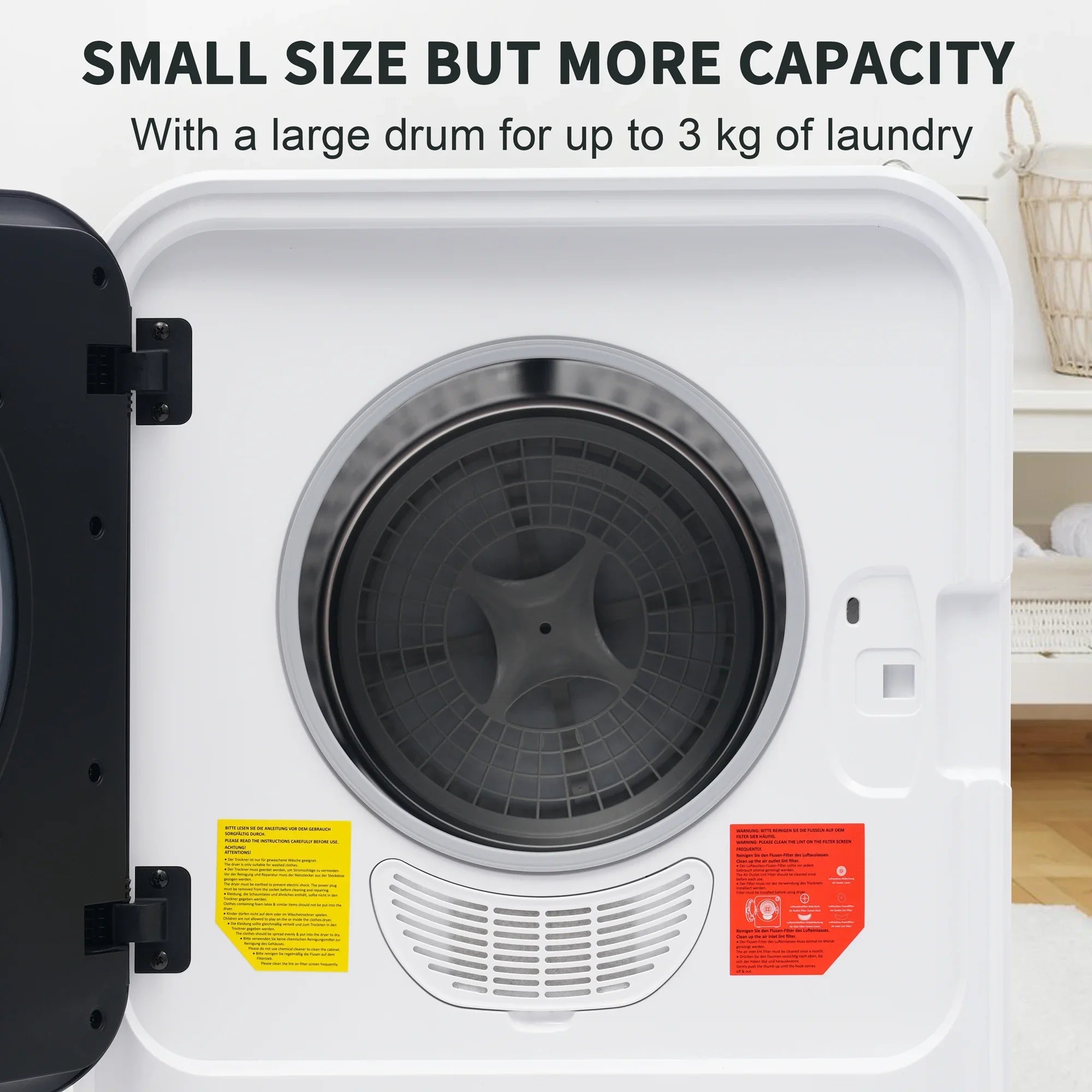 1.95 Cu.ft Front Load Clothes Dryer, Portable Compact Dryer 830W, 5 Drying Modes, Stainless Steel Drum, with Overheat Protection, Dust Removal, Deodorization and Lint Removal Functions, Black Door
