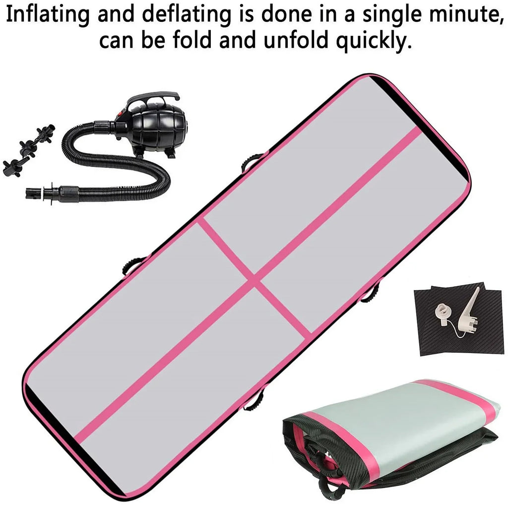 FBSPORT Inflatable Air Gymnastics Mat Training Mats 4 inches Thickness 16ft Gymnastics Tracks for Home Use/Training/Cheerleading/Yoga/Water with Pump Black Green