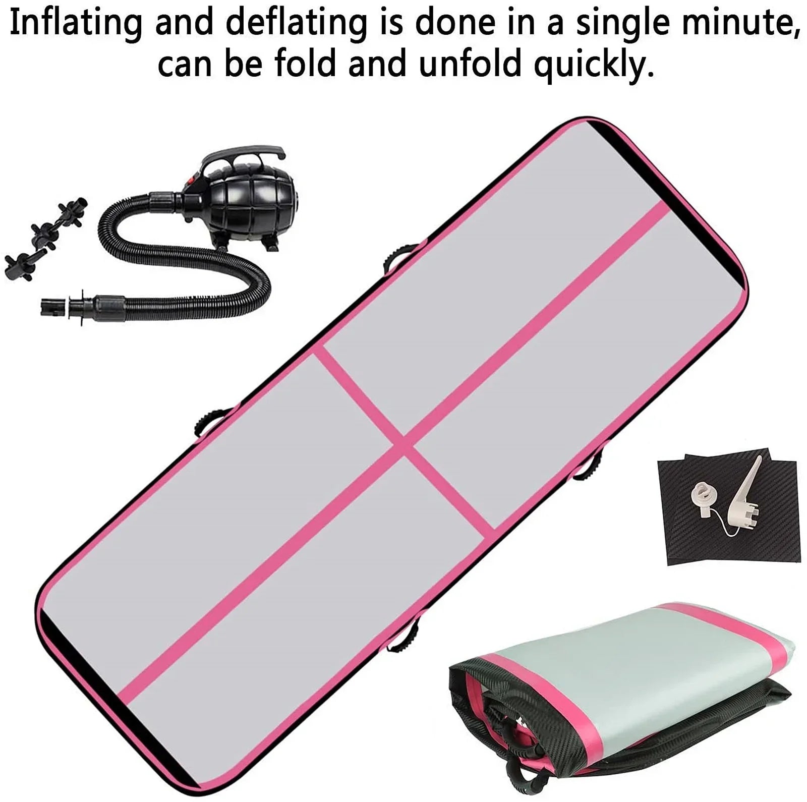 FBSPORT Inflatable Air Gymnastics Mat Training Mats 4 inches Thickness 16ft Gymnastics Tracks for Home Use/Training/Cheerleading/Yoga/Water with Pump Black Green