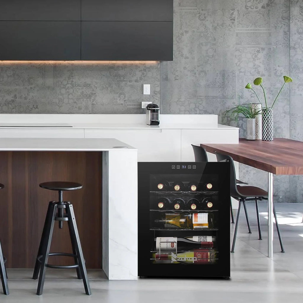 Zimtown 16 Bottle Compressor Wine Cooler Refrigerator w/Lock | Large Freestanding Wine Cellar For Red, White, Champagne or Sparkling Wine | Digital Temperature Control Fridge Glass Door Black