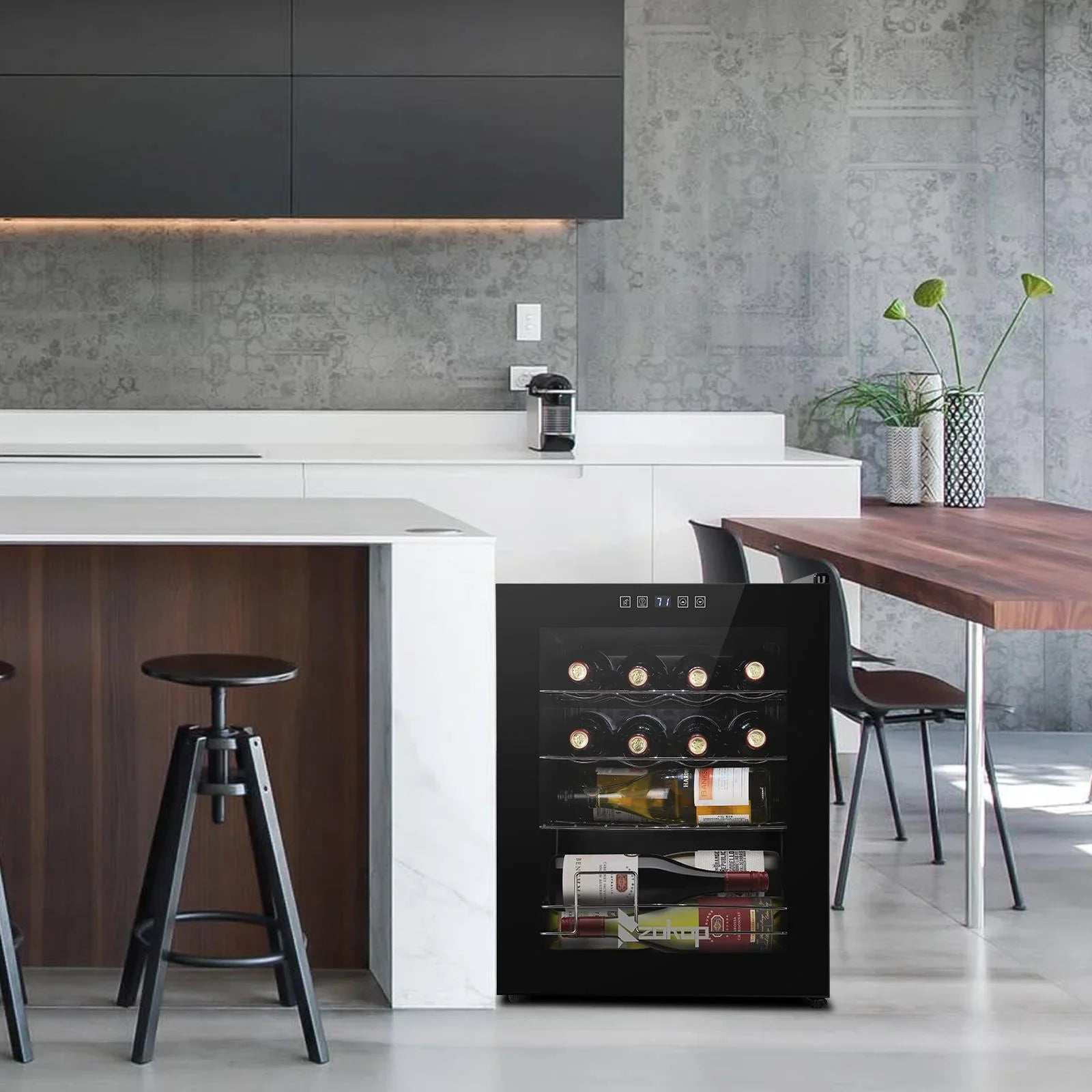 Zimtown 16 Bottle Compressor Wine Cooler Refrigerator w/Lock | Large Freestanding Wine Cellar For Red, White, Champagne or Sparkling Wine | Digital Temperature Control Fridge Glass Door Black
