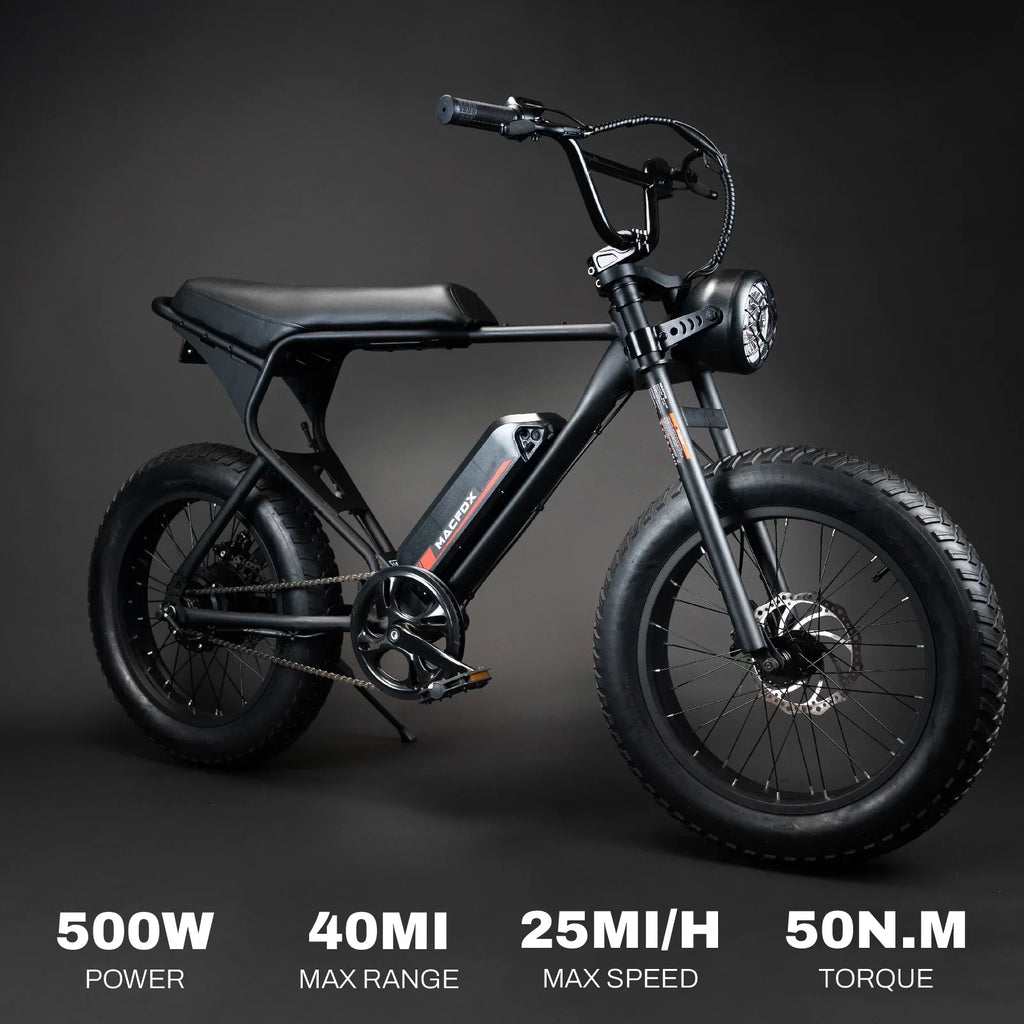 MACFOX Electric Bike, Ebike 500W/48V/10.4Ah, 20" Fat Tire Electric Bicycles Up to 20MPH & 40 Miles with Retro Motorcycle Design, Removable Battery, 50N.m Max Torque