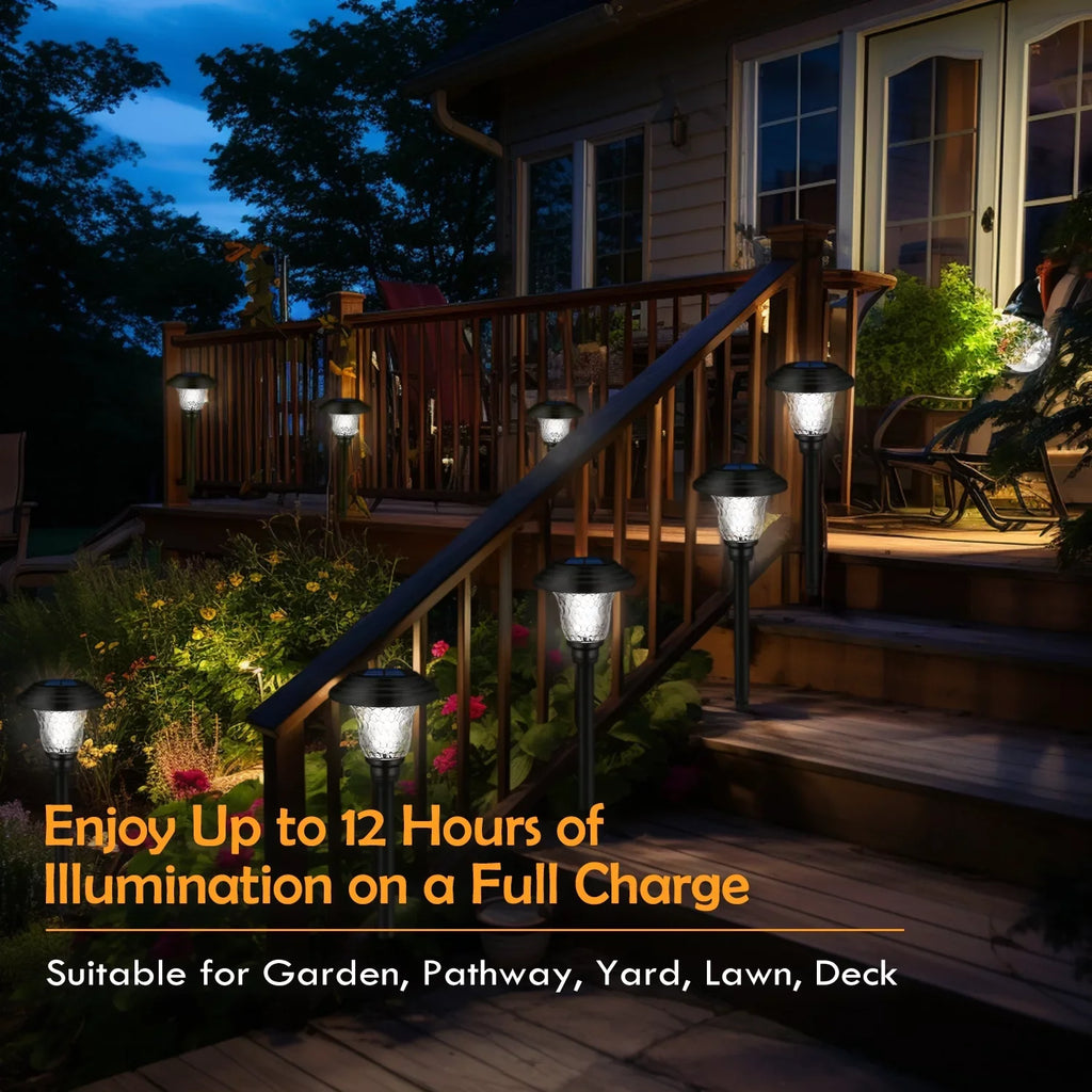8 Pack Solar Garden Lights Outdoor, Decorative Solar Garden Lights Waterproof Glass Stainless Steel Auto-on/off Solar Landscape Lights for Lawn, Patio, Yard, Garden, Pathway, Driveway