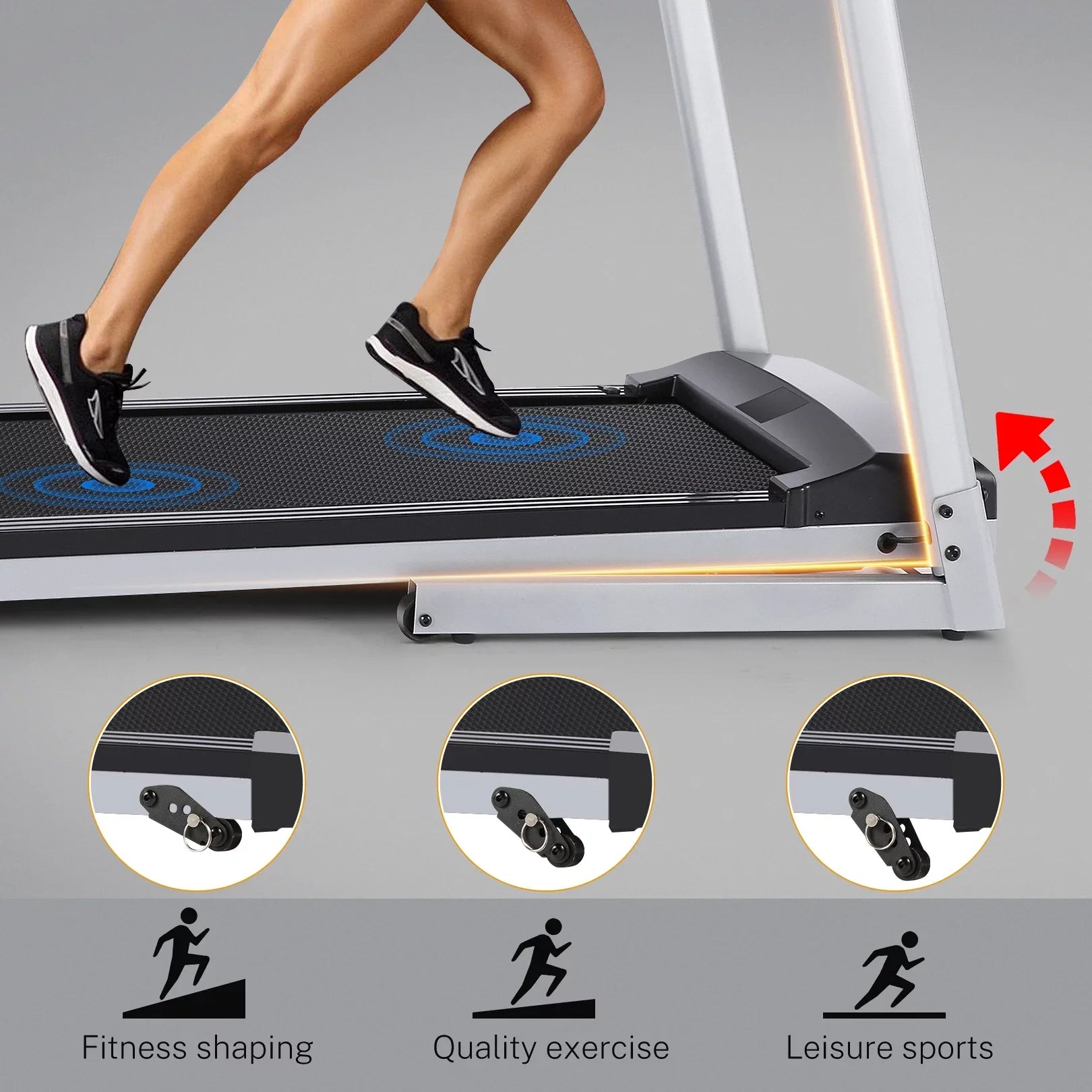 Tikmboex 3.25HP Folding Treadmill with 10" HD TV Movie Touchscreen, Incline Running Machine Easy to Install for Family Office Use, Silver
