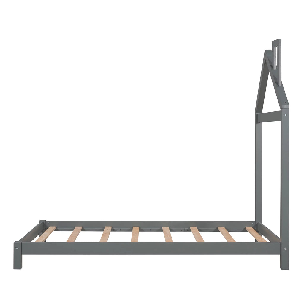 uhomepro Kids Twin Bed Frame with House Frame Headboard, Pretty Platform Bed Frame for Girls Boys, Wood Bed Frame Twin Size Bedroom Furniture with Wood Slats Support, No Box Spring Needed, Gray