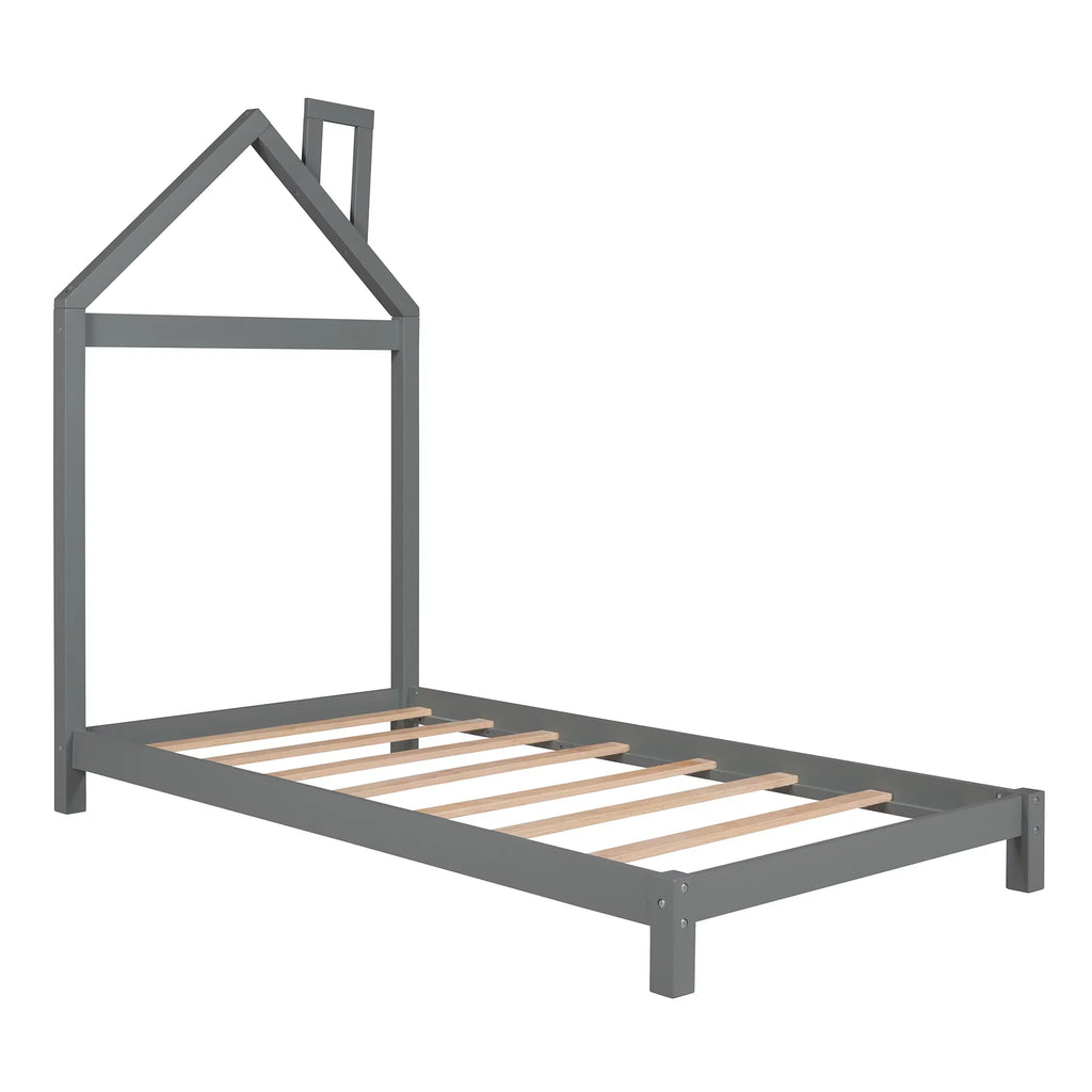 uhomepro Kids Twin Bed Frame with House Frame Headboard, Pretty Platform Bed Frame for Girls Boys, Wood Bed Frame Twin Size Bedroom Furniture with Wood Slats Support, No Box Spring Needed, Gray