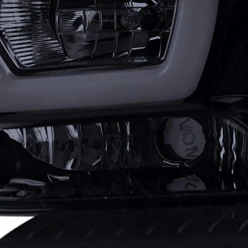 DRL LED Light Bar Strip Projector Headlight Head Lamp Replacement in Gloss Black Housing Smoke Lens Made For And Compatible With 2011 - 2014 Dodge Charger 11 12 13 14